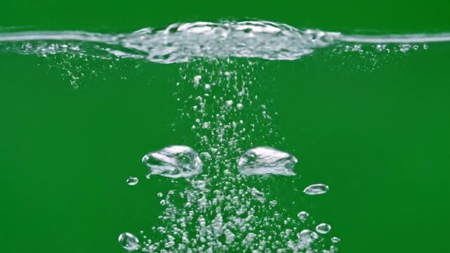 Underwater air bubbles rising to surface on green screen background, for easy compositing, chroma key
