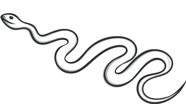 Simple black and white drawing depicts a slender reptile slithering in winding motion
