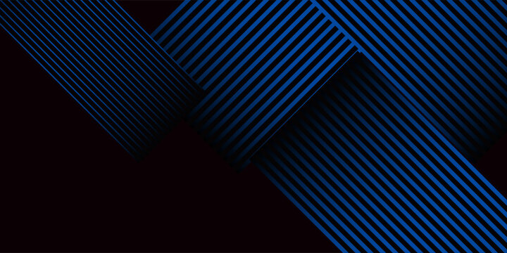Abstract black and blue technology background. Modern vector illustration of dark geometric striped lines pattern with dynamic 3D layer shadow effect.
