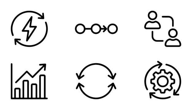 Business Process Icons Set: Workflow, Analytics, Energy Cycle, Collaboration, Circular Flow, Gear Mechanism