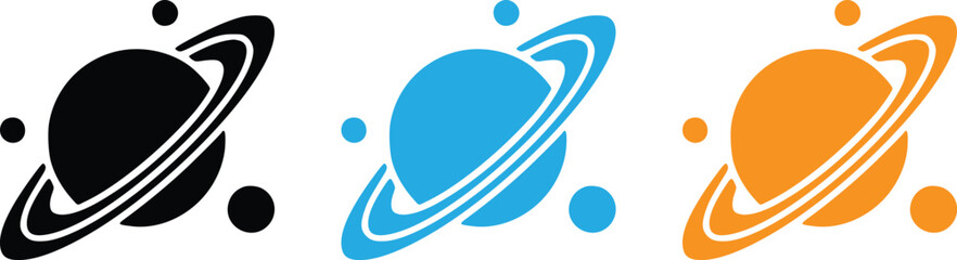 Planet saturn with rings and moons vector icon set © TAHERA