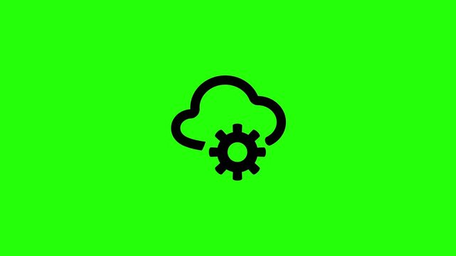 4K video clip featuring a digital network cloud storage outline paired with a mechanical gear cog wheel bouncing. Creative popup asset for tech system setting interface.
