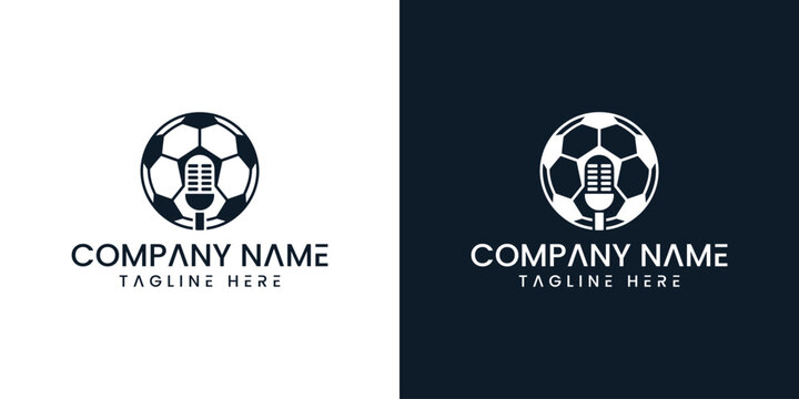 Soccer podcast logo design with a microphone inside a football