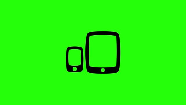 Beautiful 4K motion graphic of a smartphone alongside a digital tablet touch screen screen bouncing. Lively popup asset ideal for responsive app UI layout mockup.