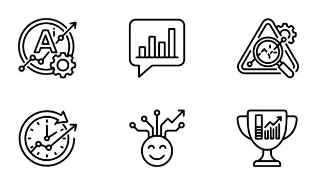Business Growth Icons Set, Data Analysis & Strategy Vector Graphics, Financial Performance & Success Symbols, Modern Outline Icons for Web & App Design