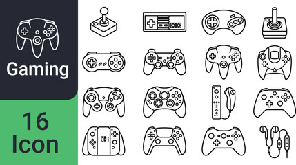 A variety of video game controllers and gaming icons are displayed in a clean, graphic style. © Aposh003