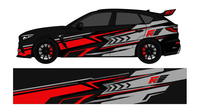 Red and black racing livery design for car.