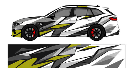 Obraz premium White and lime green geometric station wagon wrap design.