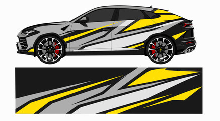 Obraz premium Yellow and grey angular geometric car wrap graphic.