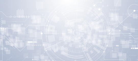 Obraz premium Abstract futuristic technology background with glowing circles and lines on light gray.