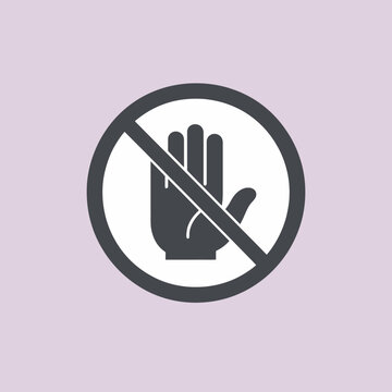 A simple graphic of a hand with a prohibition symbol on a colored background