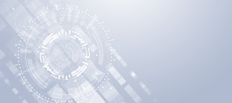 Abstract technology background with circular digital elements and circuit board patterns.