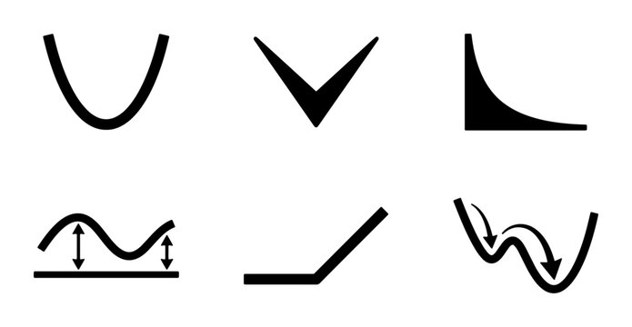 Abstract Mathematical Graph Icons, Data Visualization Symbols, Curve and Trend Illustrations, Vector Shapes for Analytics and Science