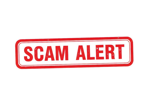 Red rectangular stamp with scam alert text in bold letters representing fraud warning and cybersecurity threat awareness for digital safety isolated on a transparent background