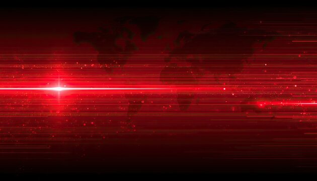 Red glowing light streaks across a dark world map background