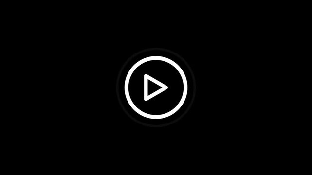 Minimalist white video play button icon on a black background.4k video
