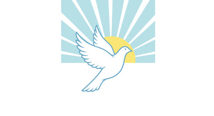 Fototapeta premium Minimalist illustration of a white dove flying with wings spread wide.