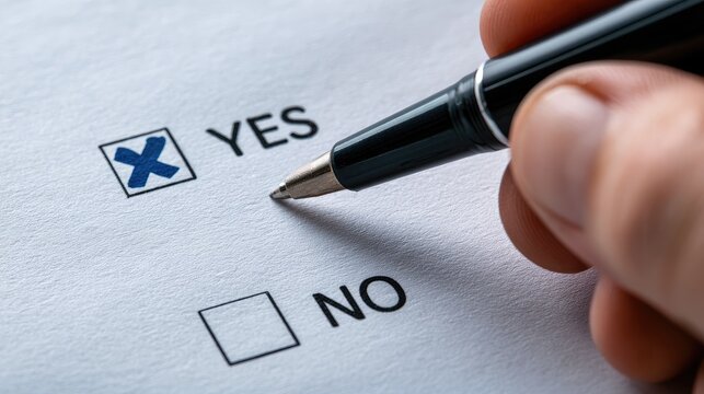 Hand holding pen marking a checked box next to "YES" on a form