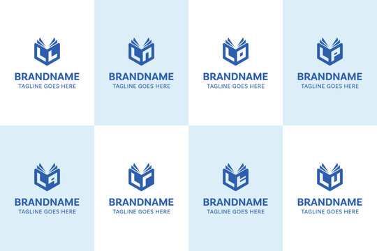 Letters LL LN LO LP LQ LR LT LU Book Logo Set, for LL NL OL PL QL RL TL UL Initials
