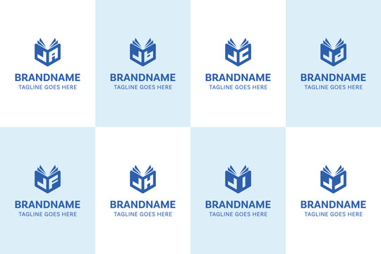 Letters JA JB JC JD JF JH JI JJ Book Logo Set, for AJ BJ CJ DJ FJ HJ IJ JJ Initials