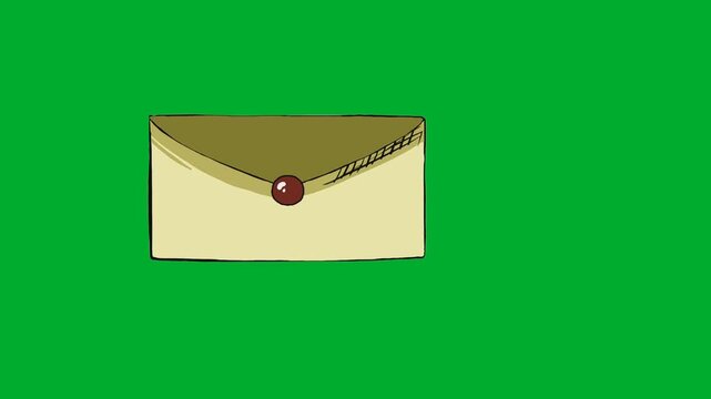 2d animated Postal envelope icon vector illustration standing isolated on frame animation on green screen. Classic paper mail card layout with realistic stamp and signature lines for correspondence