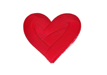 Obraz premium Vibrant red heart shape created with thick oil paint brush strokes on a smooth surface representing love, passion, and artistic creative expression isolated on a transparent background
