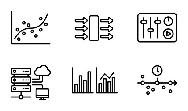 Data Analysis Icons Set, Technology & Science Symbols, Business Analytics & Statistics Graphics, Digital Information & Cloud Computing Icons