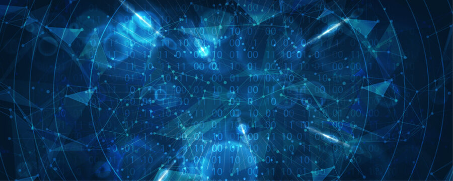 Binary code and digital network connection with neural connections.
