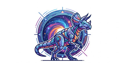 Futuristic Triceratops Dinosaur Robot with Cosmic Background. © Ahmad