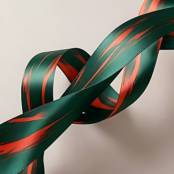 Living abstract geometry for screensaver, morphing double helix made from satin ribbons of light, but distorted like a M&ouml;bius strip. Unexpected color contrast: deep emerald green lines bleeding into v