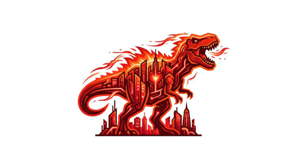 Fiery Dinosaur Cityscape Illustration. © Ahmad