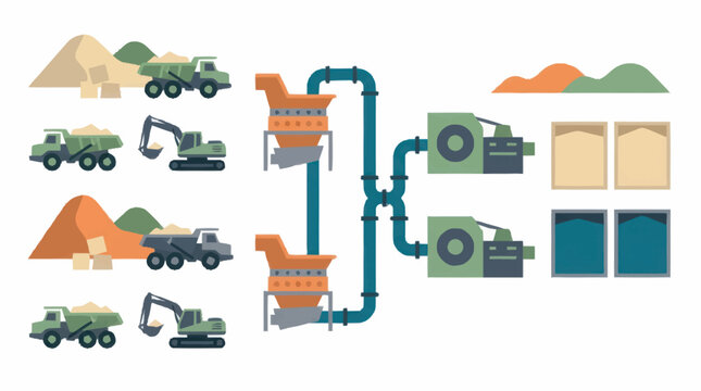 Industrial construction material processing plant illustration.