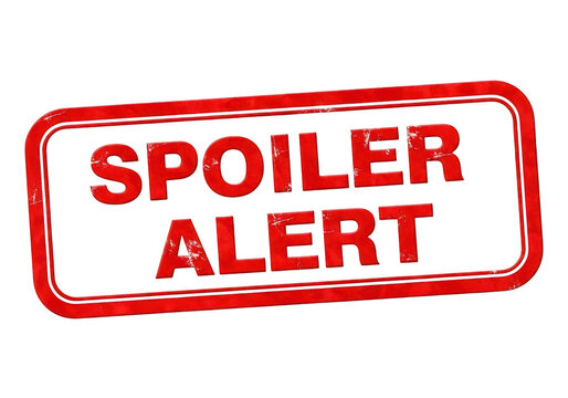 Red rectangular grunge stamp with the text spoiler alert in bold capital letters for warnings and media entertainment discussion platforms isolated on a transparent background
