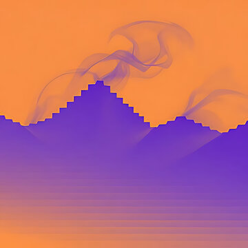 Dynamic TV screensaver, sharp architectonic lines made of pure laser light, yet they move as softly as smoke. Bright gradients: solar orange to ultraviolet purple. Lines fold into origami-like peaks, 
