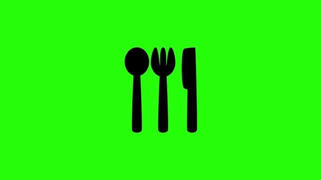 Beautiful 4K video of a clean restaurant cutlery set containing a spoon, fork and knife bouncing fluidly. Lively popup asset ideal for food court navigator system.