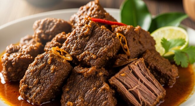 Close up of cooked beef dish