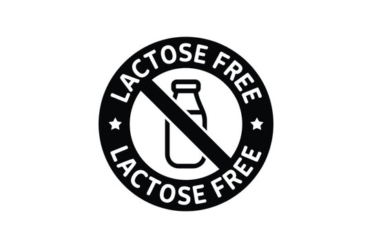 lactose free label on white background circle milk bottle crossed