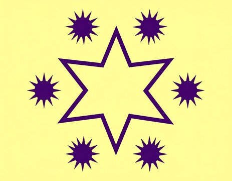 Bold Purple Star Symbol Arranged Symmetrically on Pale Yellow Background