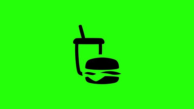 Premium 4K footage of a dynamic fast food combo containing a classic burger next to a soda cup with straw bouncing. Great popup graphic for takeaway delivery app.