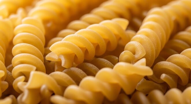 Close up of uncooked fusilli pasta