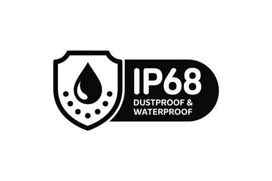 ip68 dustproof waterproof logo black white shield drop symbol protection