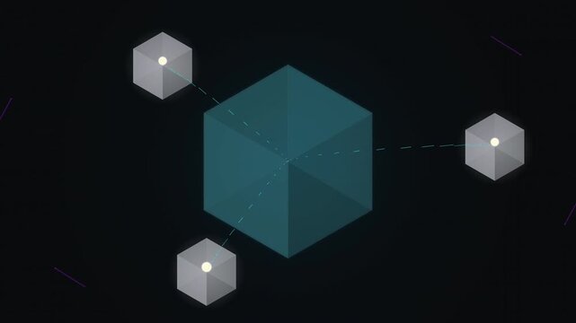 Teal cube connected to smaller gray cubes