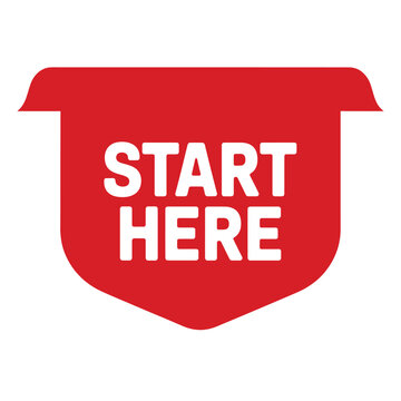 start here banner flat red text white