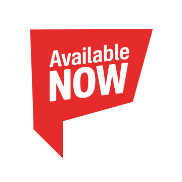 available now banner red flat icon text