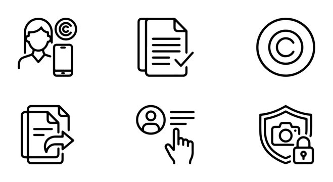 Copyright Icons Set, Intellectual Property Symbols, Legal Protection Graphics, Digital Rights Management Vector Collection