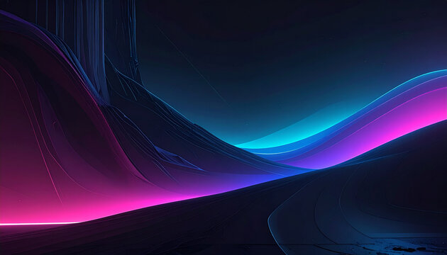 Abstract neon wave forms against dark