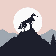 A lone wolf stands atop a mountain, silhouetted against a sunset backdrop © Ghada
