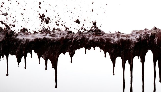 Dark, viscous liquid splashes upwards and drips down