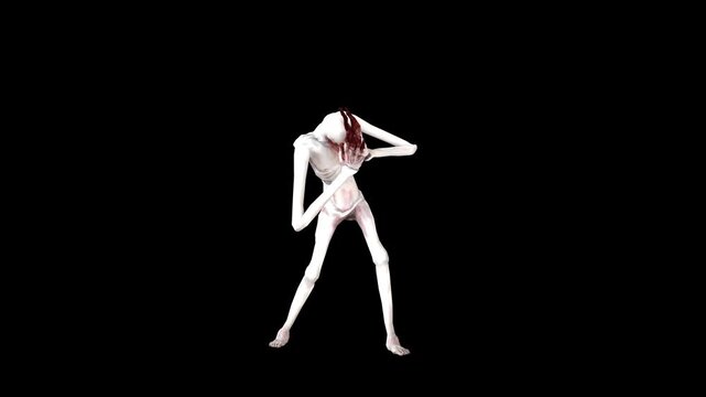 A monster is roaming in front of a black screen.