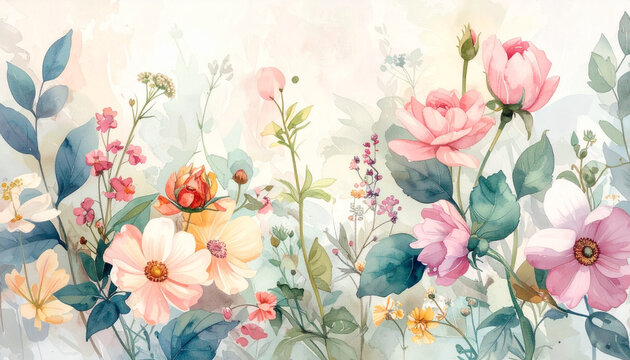 Arranjo floral em aquarela sobre fundo branco